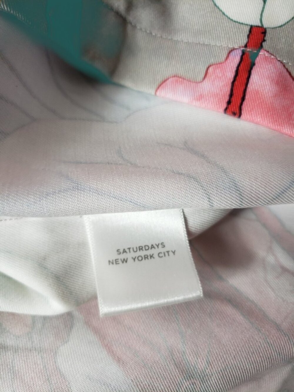 Saturdays NYC The Candy Lotus Button up Men Shirt Gray/Pink Small - Picture 10 of 13